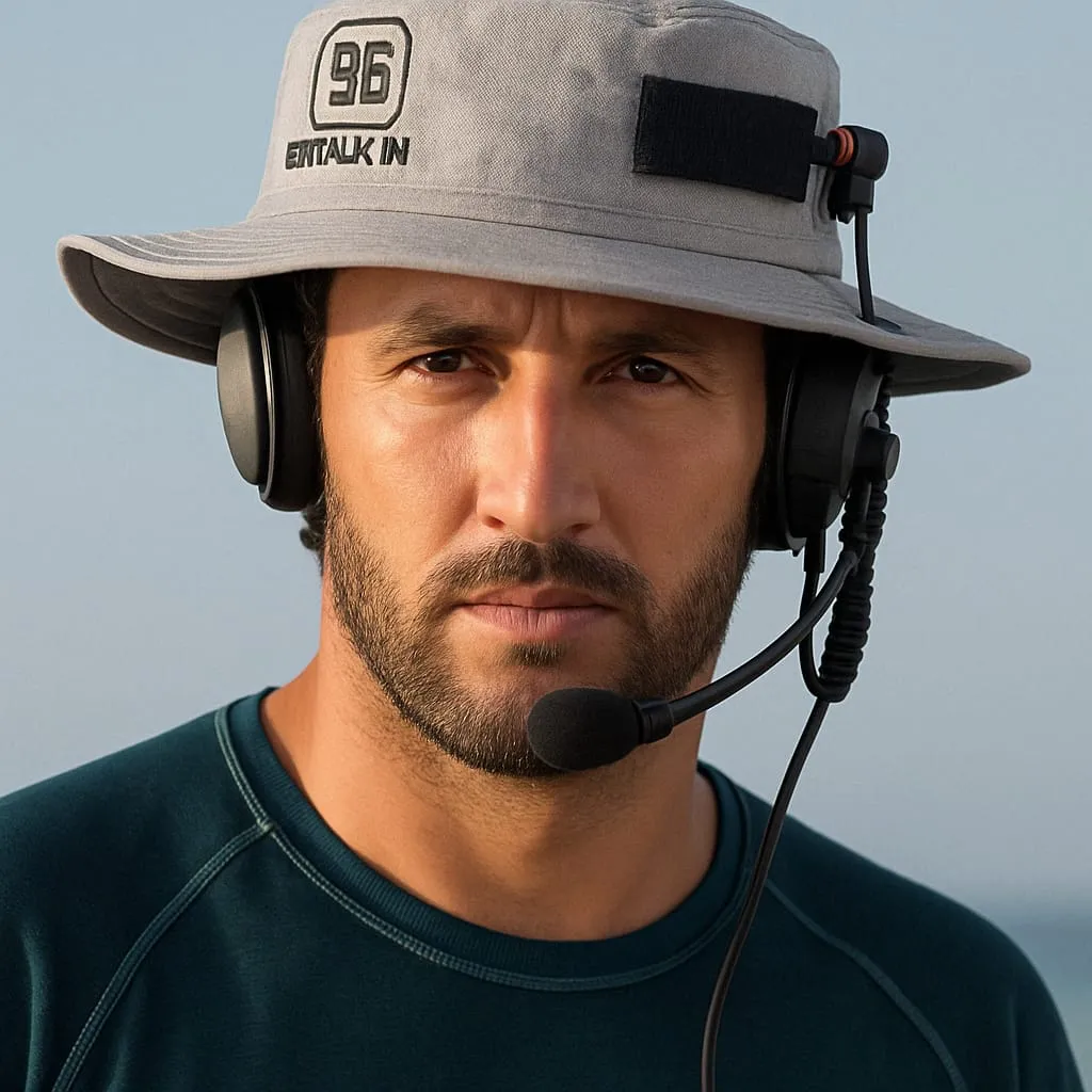 Kool Surf School instructor wearing a waterproof two-way headset with microphone for private lessons